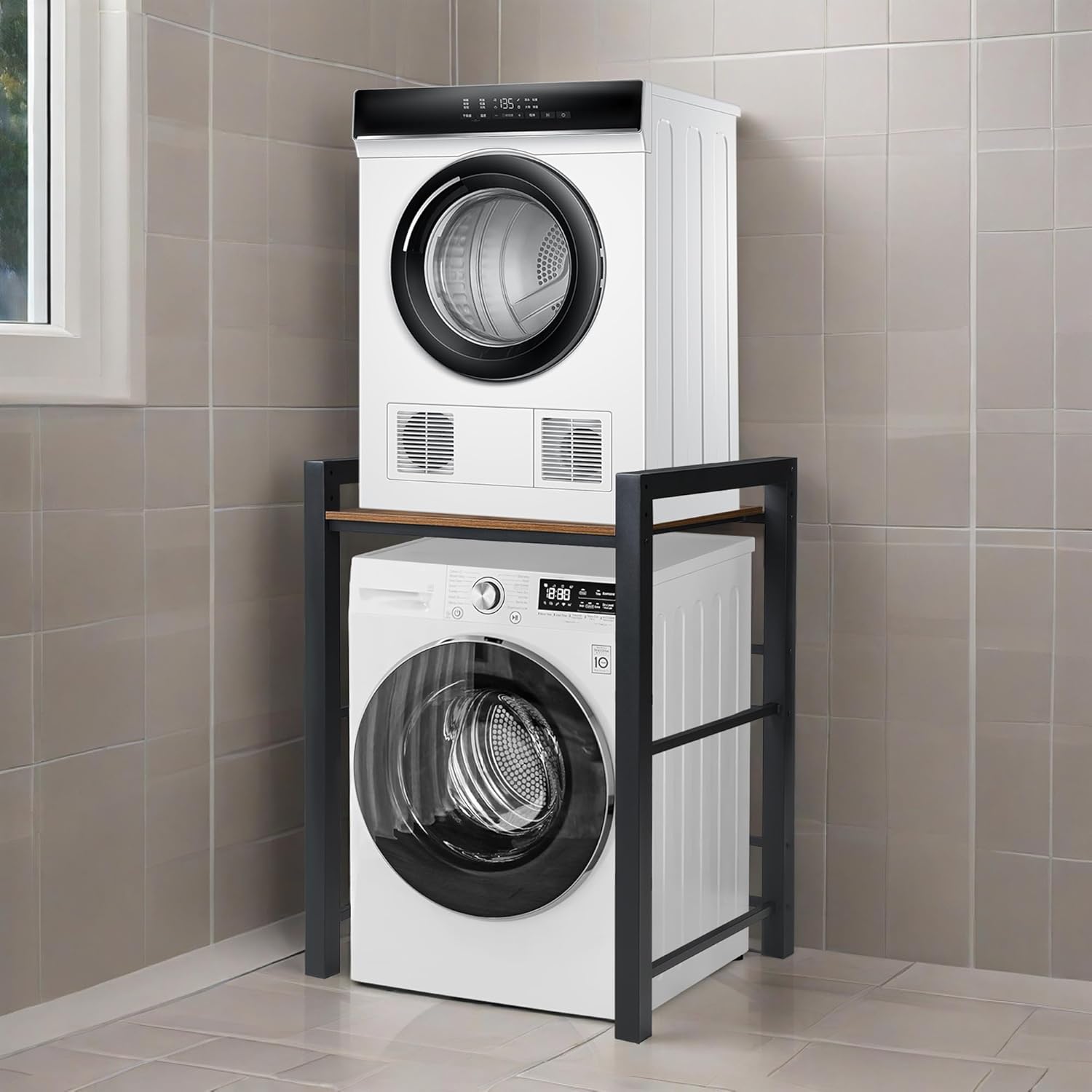 Over Washer and Dryer Shelves, Washer Dryer Stacking Rack Stand with 3 Adjustable Height, Over the Washer and Dryer Storage Shelf Load Capacity 661lb, Washing Machine Shelf for Laundry Room Bathroom