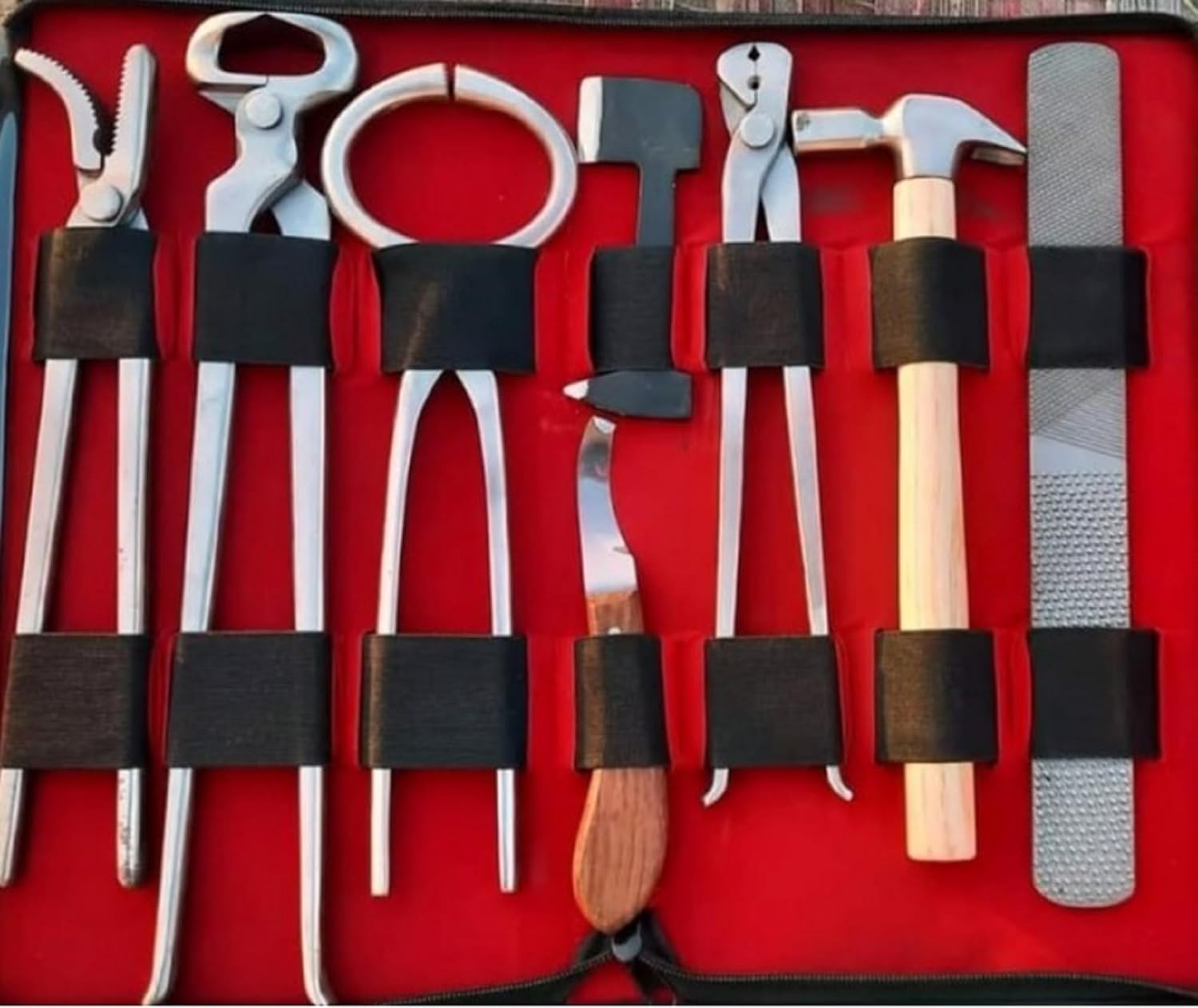 Professional Heavy Duty Horse Hoof Trimming and Maintenance Tools with, Rasp, Nippers, Hammer, with Premium Stainless Steel Farrier Tools Set