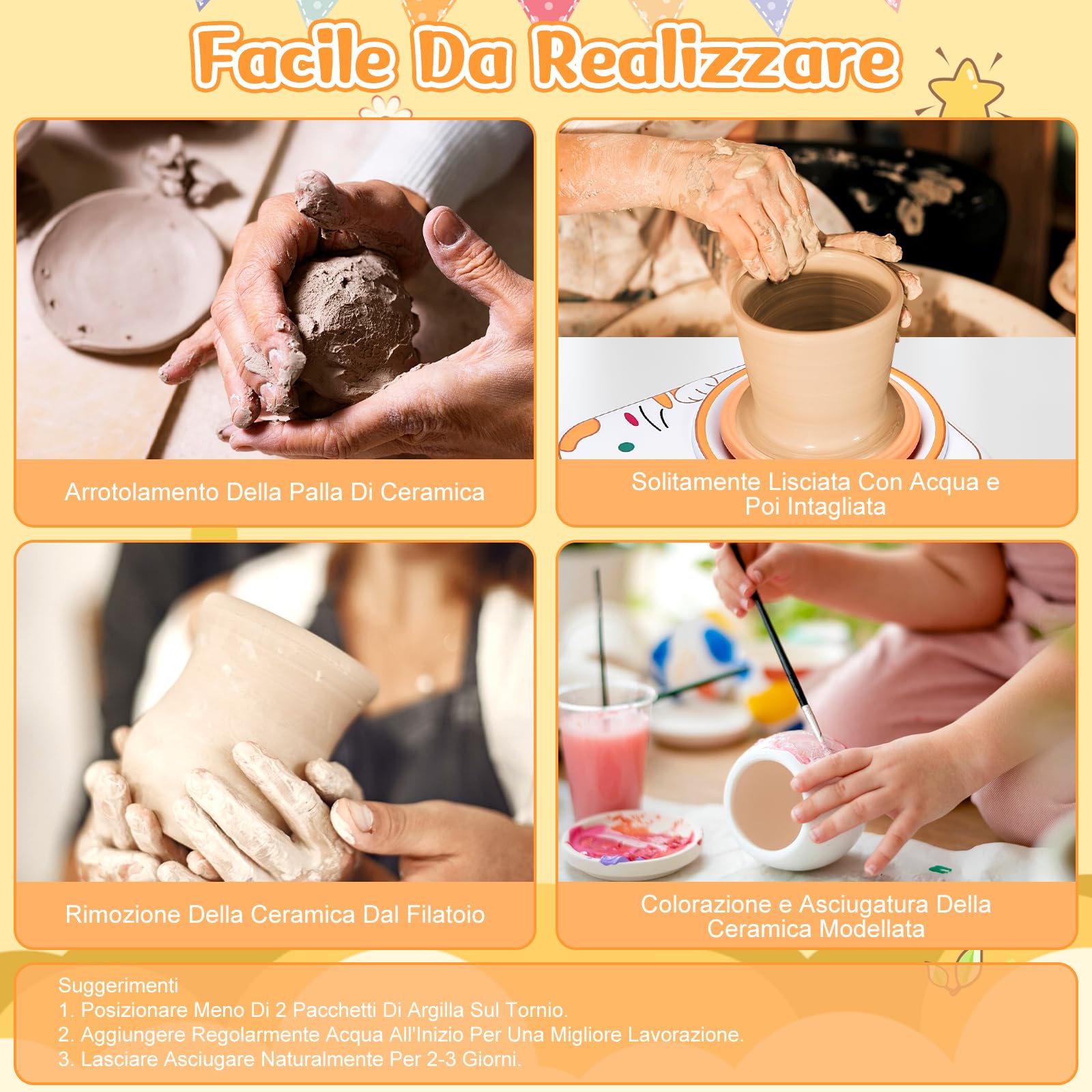 IEEILULU Ruota per Ceramica per Bambini, Kit Ruota in Ceramica Elettrica, Macchina per Ceramica con Argilla, Colori, Adesivi Diamantati, Regalo per Ragazze e Ragazzi (Gatto)