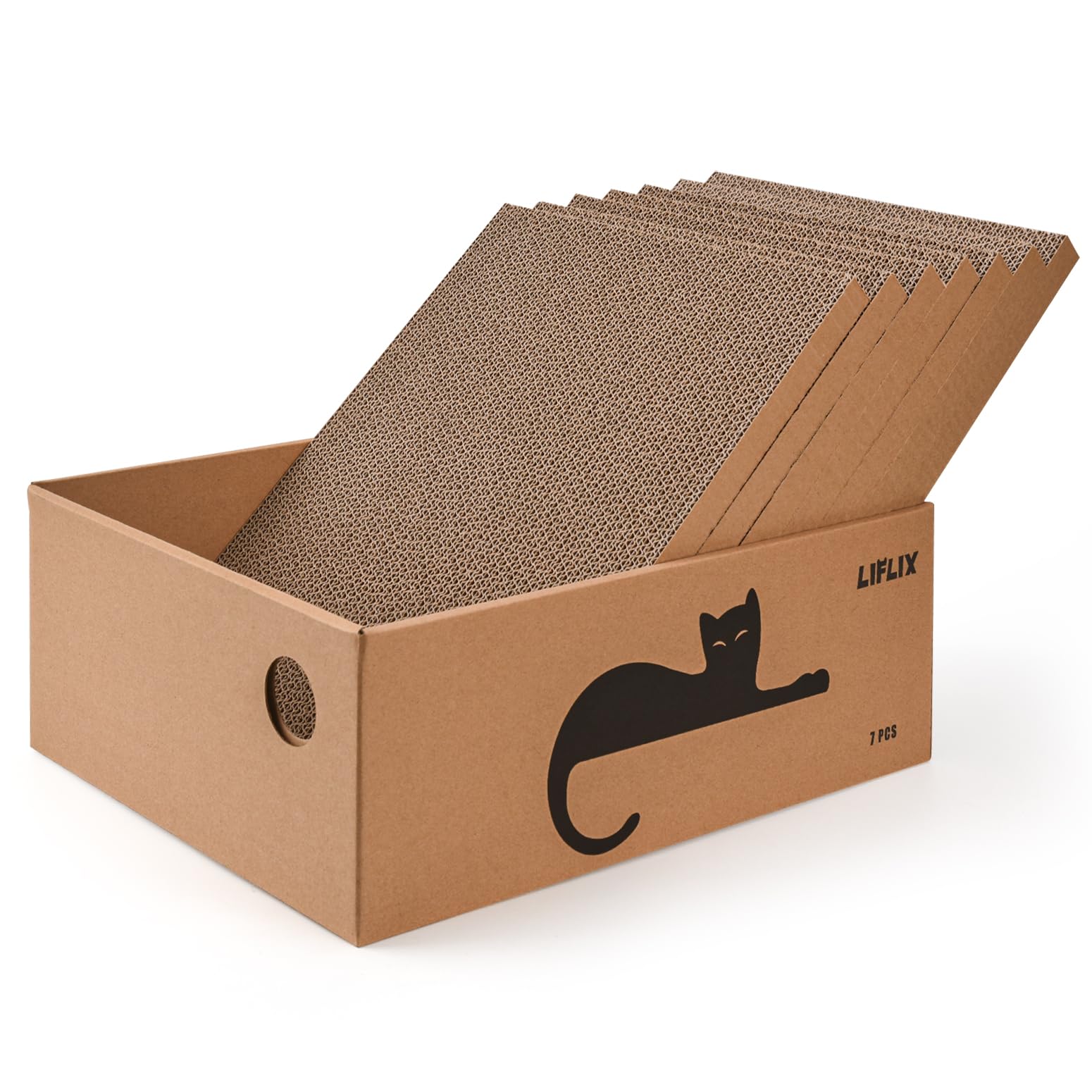 LIFLIX Rascador para gatos con caja, 7 unidades, cartón rascador para gatos con cartón de alta calidad, muebles para gatos, resistente, 42 × 32 × 15 cm, grande
