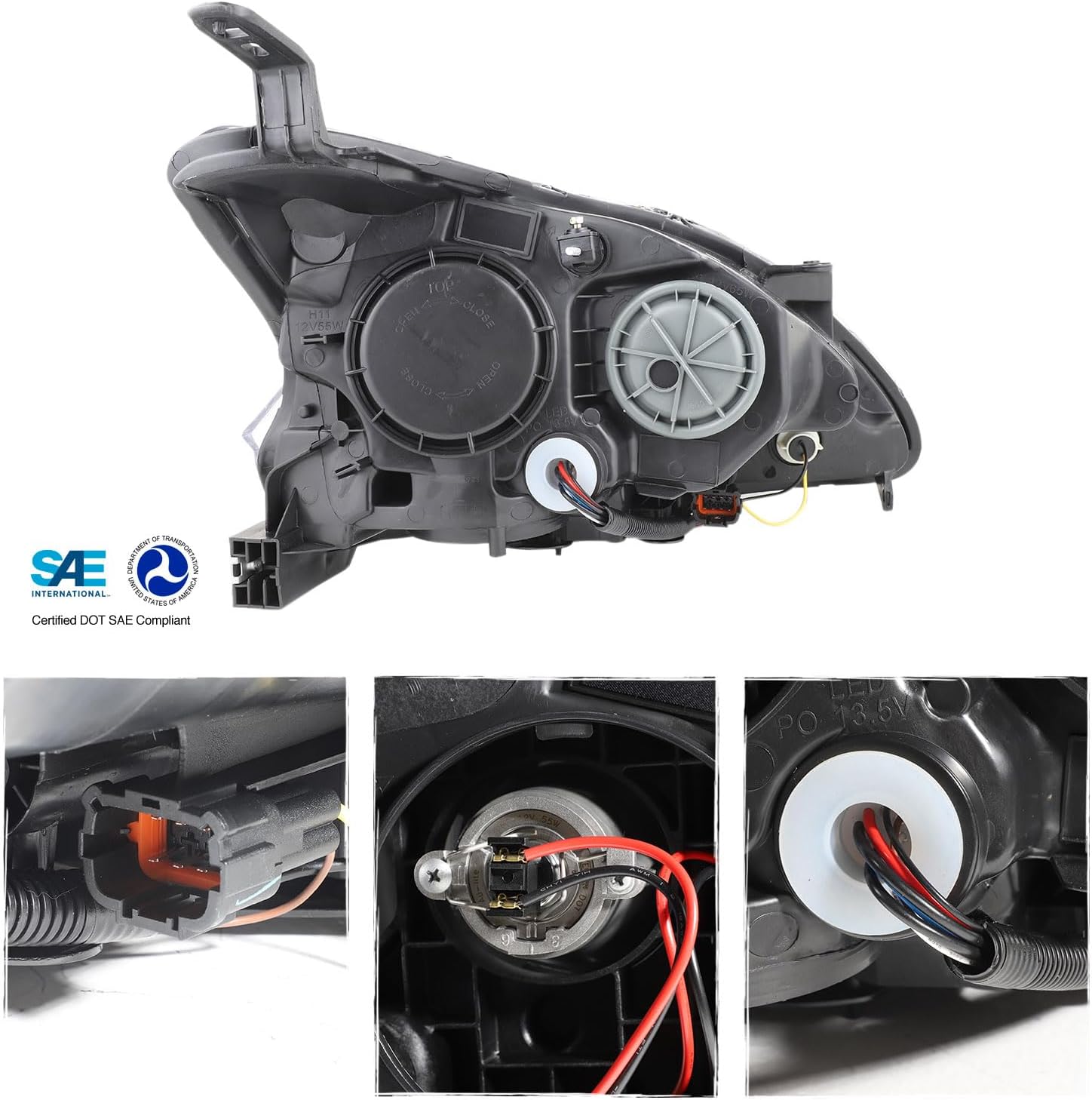 AKKON - Fits 2013 2014 2015 Sentra LED DRL Projector Front Black Bezel Headlights Headlamps Pair Left + Right