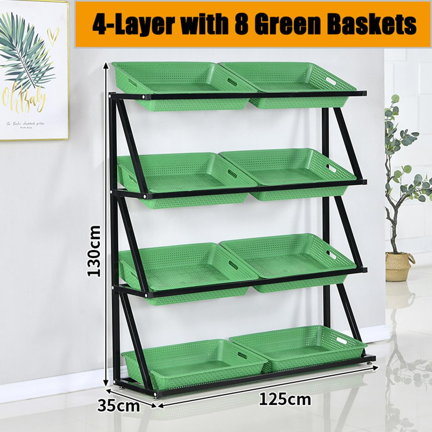 Regal Für Die Aufbewahrung Von Einkaufskörben, Ständer Für Obst- Und Gemüsekörbe, Snack-Korbständer-Set, 4/5-Lagige Snack-Aufbewahrungswagen, Gemüse-Organizer Green-4Tier