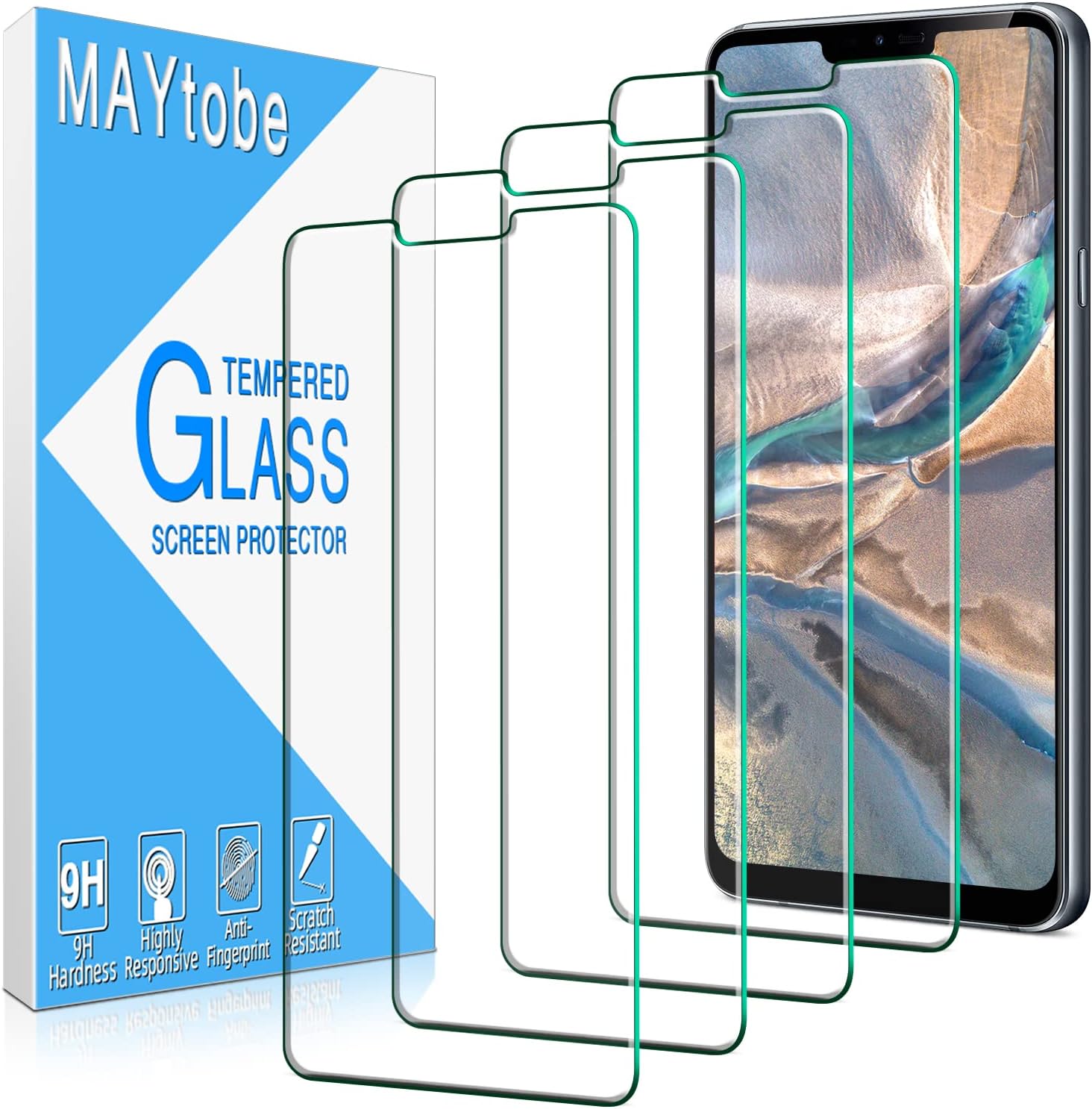 MAYtobe[4 Pack] Tempered Glass For LG G7 ThinQ Screen Protector with Easy Installation Tray, anti Scratch, Bubble Free, 2.5D Edge, 9H Hardness