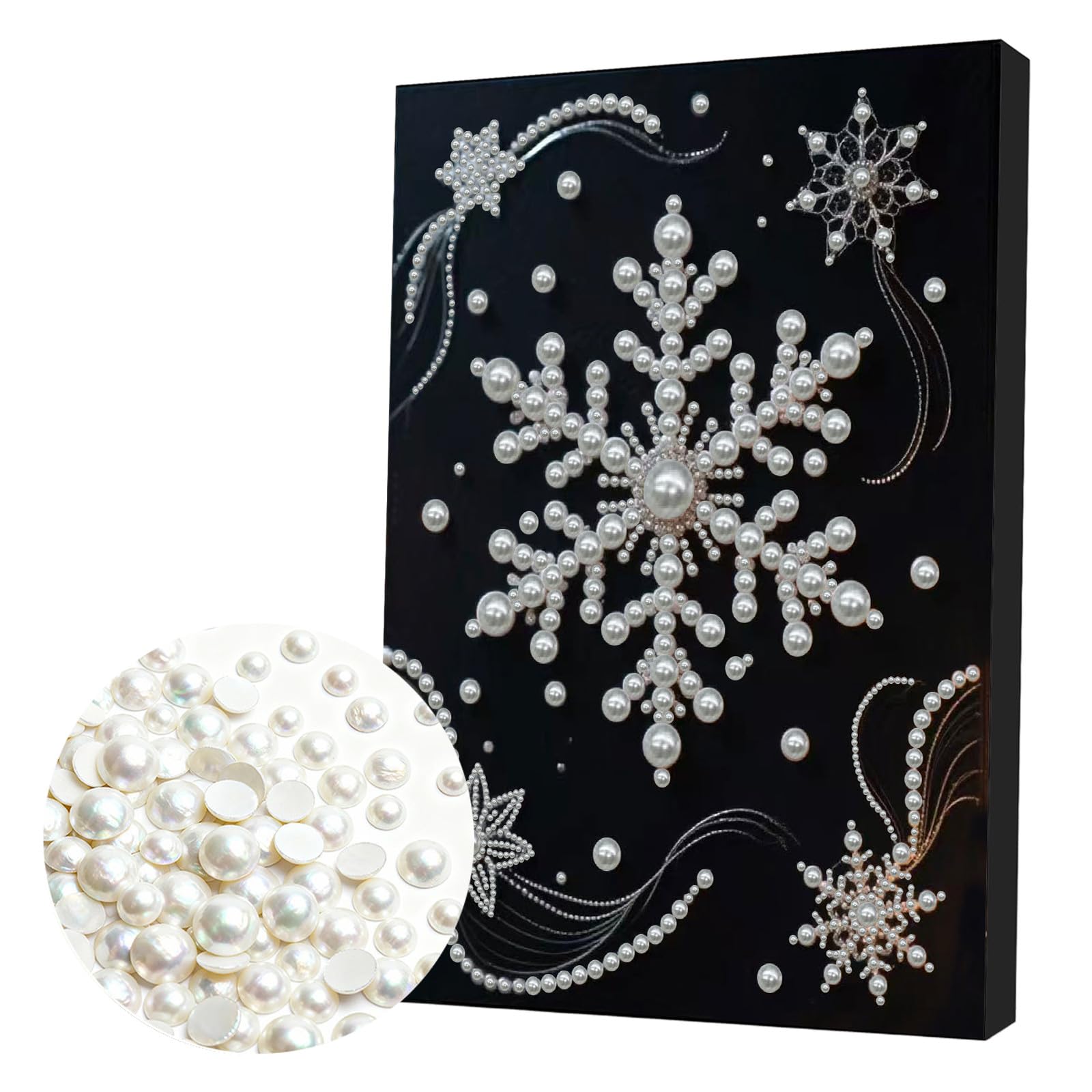 Lebartm DIY Pearl Painting Kit with Frame Gemstone Pearl Diamond Dots Beads Canvas Art Craft for Adults Beginners Display for Tabletop and Mounting Wall Home Decor 30x40cm-Snowflake01