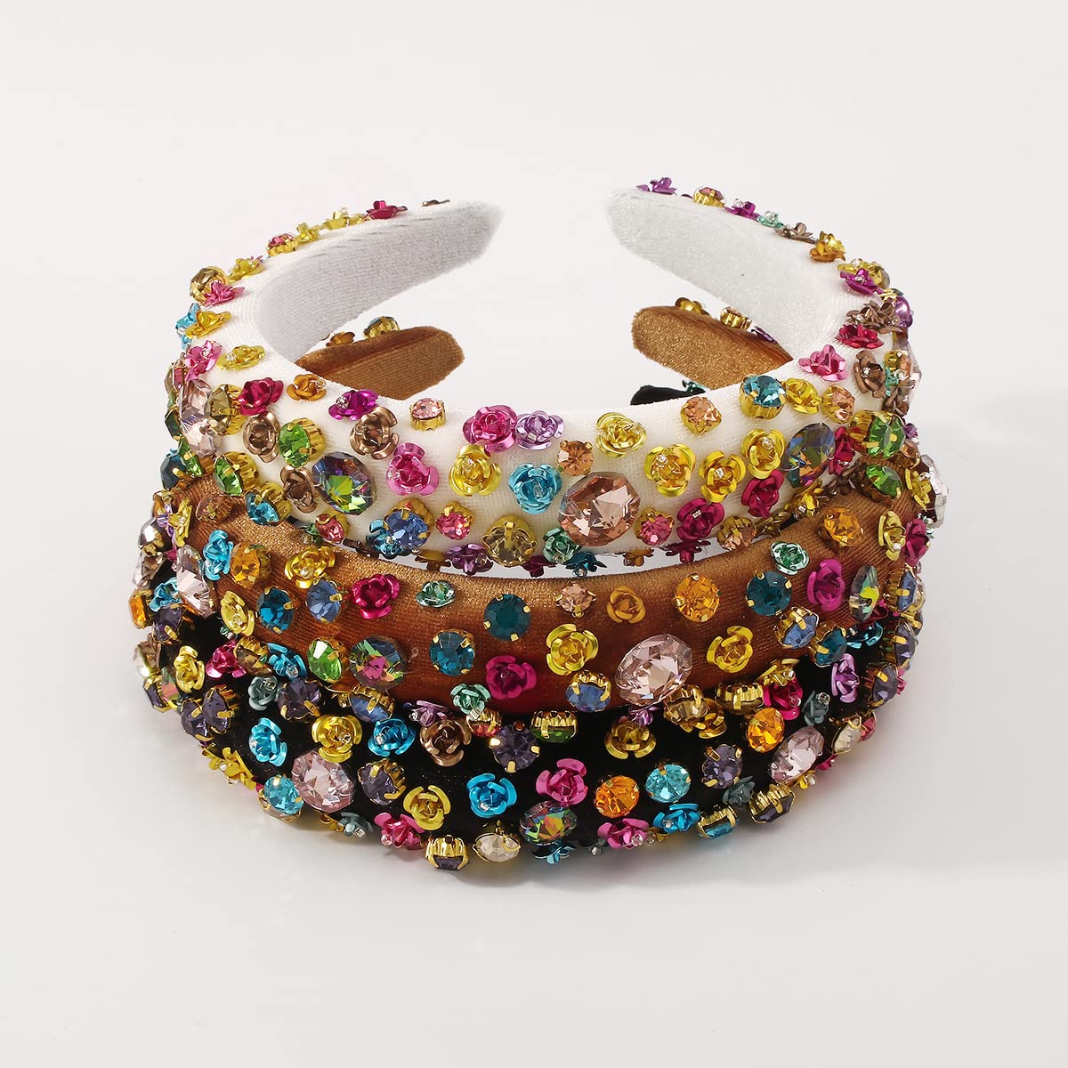 Modische Stirnbänder für Damen, Stil, dickes Haarband aus Schwammmetall mit Blumenmuster, hohe Totenkopf-Oberseite, breite Seite, Strass-Flanell-Stirnband, Schwarz