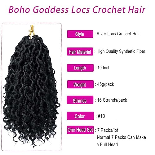Miniatura 2 de Goddess Locs - Cabello de ganchillo de 10 pulgadas, 7 paquetes de cabello de ganchillo bohemio sintético para mujeres negras, rastas de ganchillo