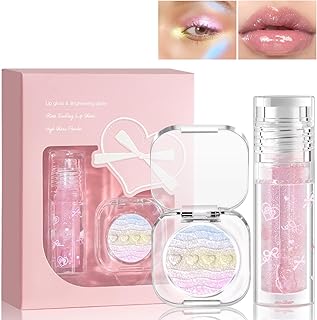 Resaltador facial + brillo labial rosa nude, ...