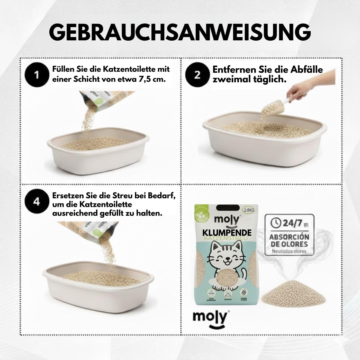 MOLY X4 Tofu natürliches ökologisches Katzenstreu, 11,2 kg, 14,8 l, biologisch abbaubarer Pflanzensand, Mais und Bambus, hohe Saugfähigkeit, staubfrei, kompostierbares Mineralbett