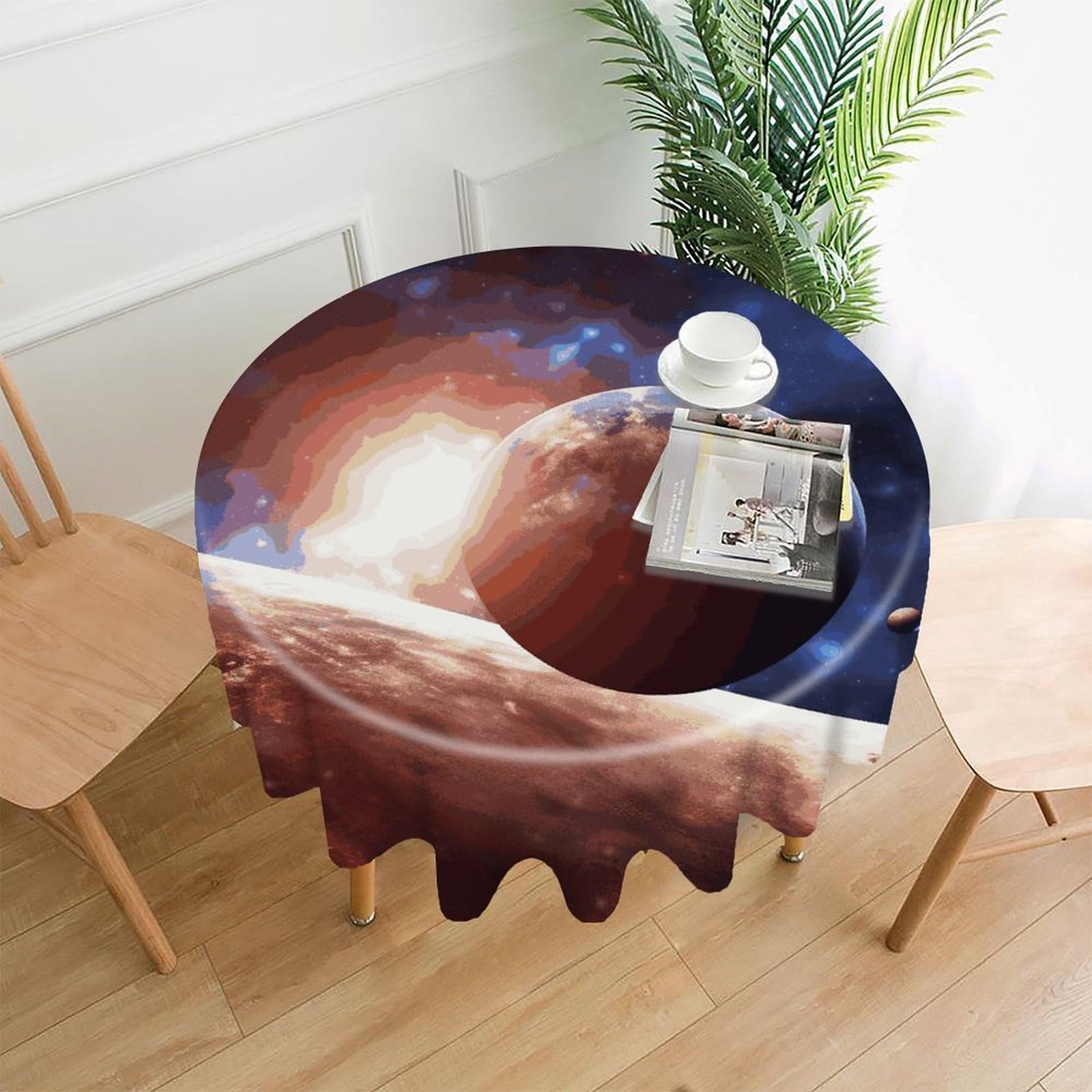 FekiLoot Planets in Space Background Round Tablecloth Cover 60 Inch Wrinkle Free Washable Polyester Fabric Table Cover Decorative Round Table Cloth for Home Dining Kitchen Party Farmhouse