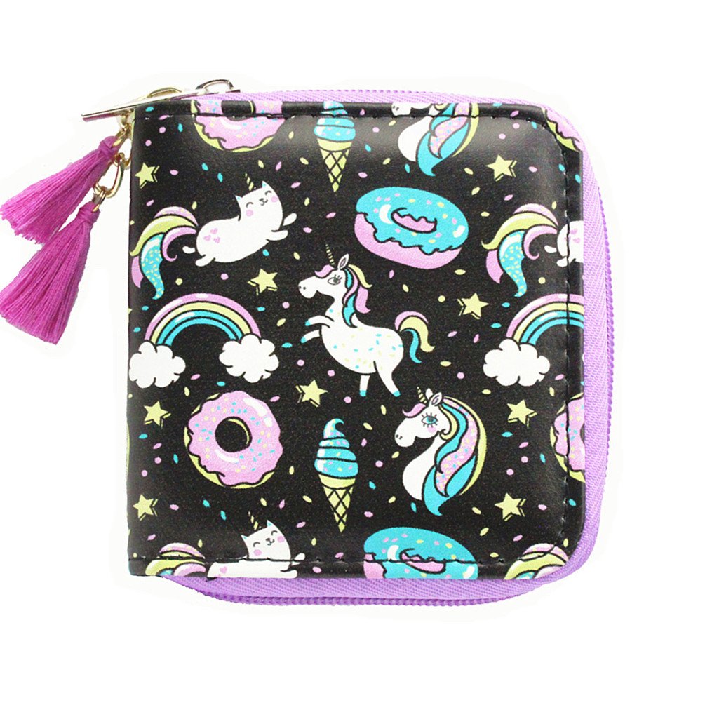 Timlee Cute Rainbow Unicorn Design Short Wallets (Unicorn D)