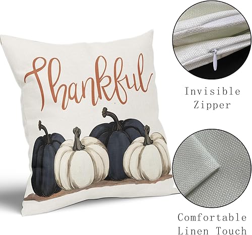 Miniatura 4 de Kawani Juego de 2 fundas de almohada de calabazas azules y blancas de 18 x 18 pulgadas, juego de 2 fundas de almohada de otoño de Acción de Gracias,