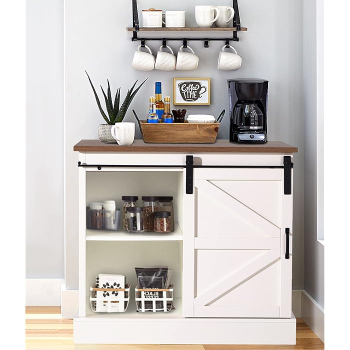 Buy Farmhouse Coffee Bar Sliding Barn Door Kitchen Sideboard