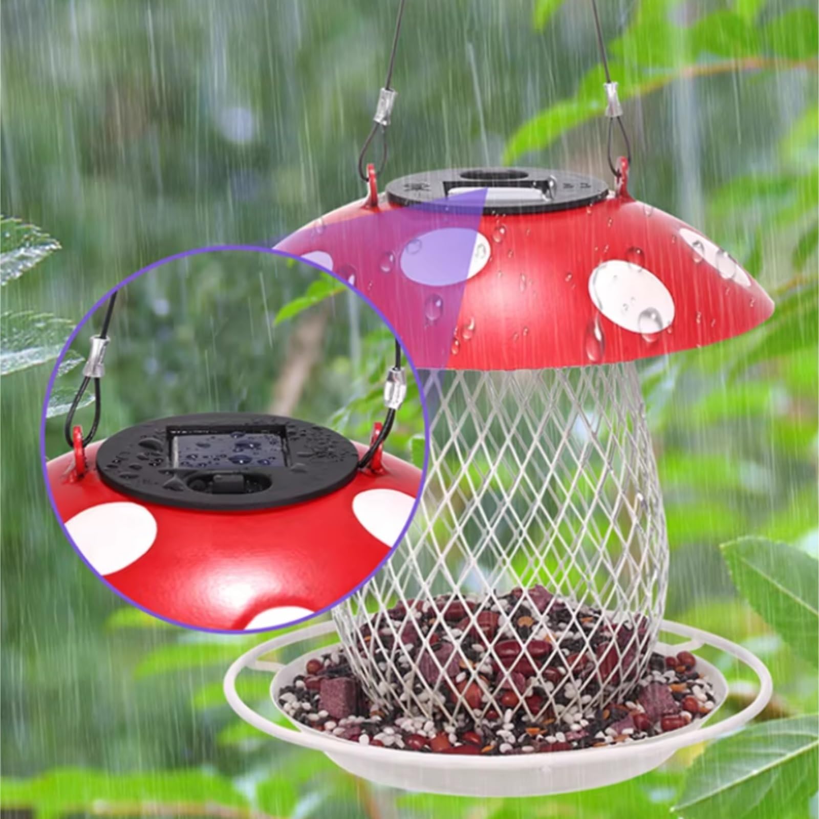 Karmnik dla Dzikich Ptaków Bird Feeder Zasilany Energią Słoneczną Karmnik Dla Ptaków W Kształcie Grzyba Wiszący Dekoracyjny Na Patio Ogrodzie Wróbli