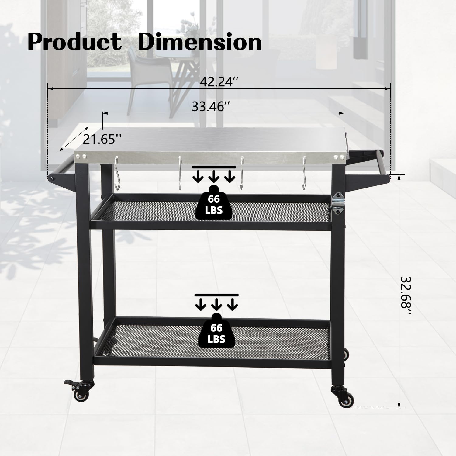 Domi 3-Tier Outdoor BBQ Grill Cart with Lockable Wheels | Portable Pizza Oven Stand & Food Prep Station | with Stainless Steel Tabletop & Propane Tanks | All-Weather Patio Cooking Center