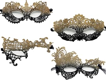 TFTSR Masquerade Masks for Women Couples,Men Mardi Gras Mask,Girls Black Gold Lace Eyes Costume,Adults Venetian Party Dress