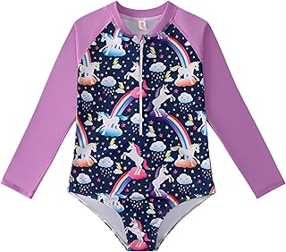 Mix&Max Girls Long Sleeves Swimsuit Printed Unicorn One Piece Swimsuit