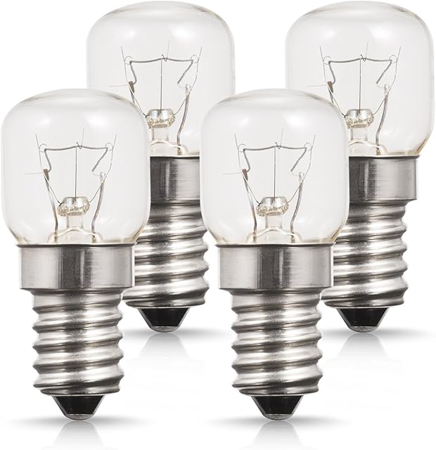 Techgomade 25W Incandescent Bulb, E14 Small Edison Screw Base Light Bulbs, Salt Light Bulbs, Tungsten Light, 2700K Warm White, Dimmbale, for Salt Light, Microwave Oven, 4 Pack