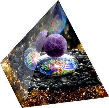 Orgone Pyramid, Crystal Orgonite Pyramid for Positive Energy Healing | Positive Energy Source for Meditation, Stress Relief, Wealth and Luck Attraction, Ideal Energy Generator & Stylish Room Decor