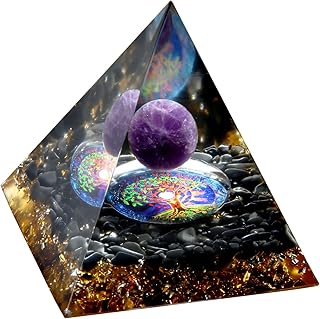 Orgone Pyramid - Positive Energy Source for Meditation, Stress Relief, Wealth Attraction | Crystal Pyramid Orgonite with Protection Crystals | Ideal Energy Generator & Stylish Room Decor