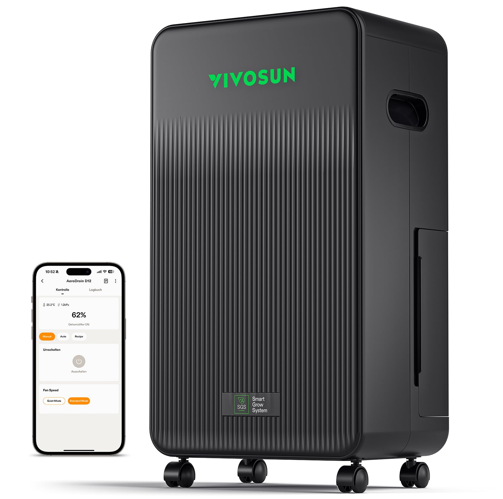 VIVOSUN AeroDrain D12 Luftentfeuchter Elektrisch 12L/Tag mit 2L Tank, Smart Dehumidifier mit Temperatur- & Feuchtigkeitssensor, Fernsteuerung, Ideal für Keller, Badezimmer & Growzelt