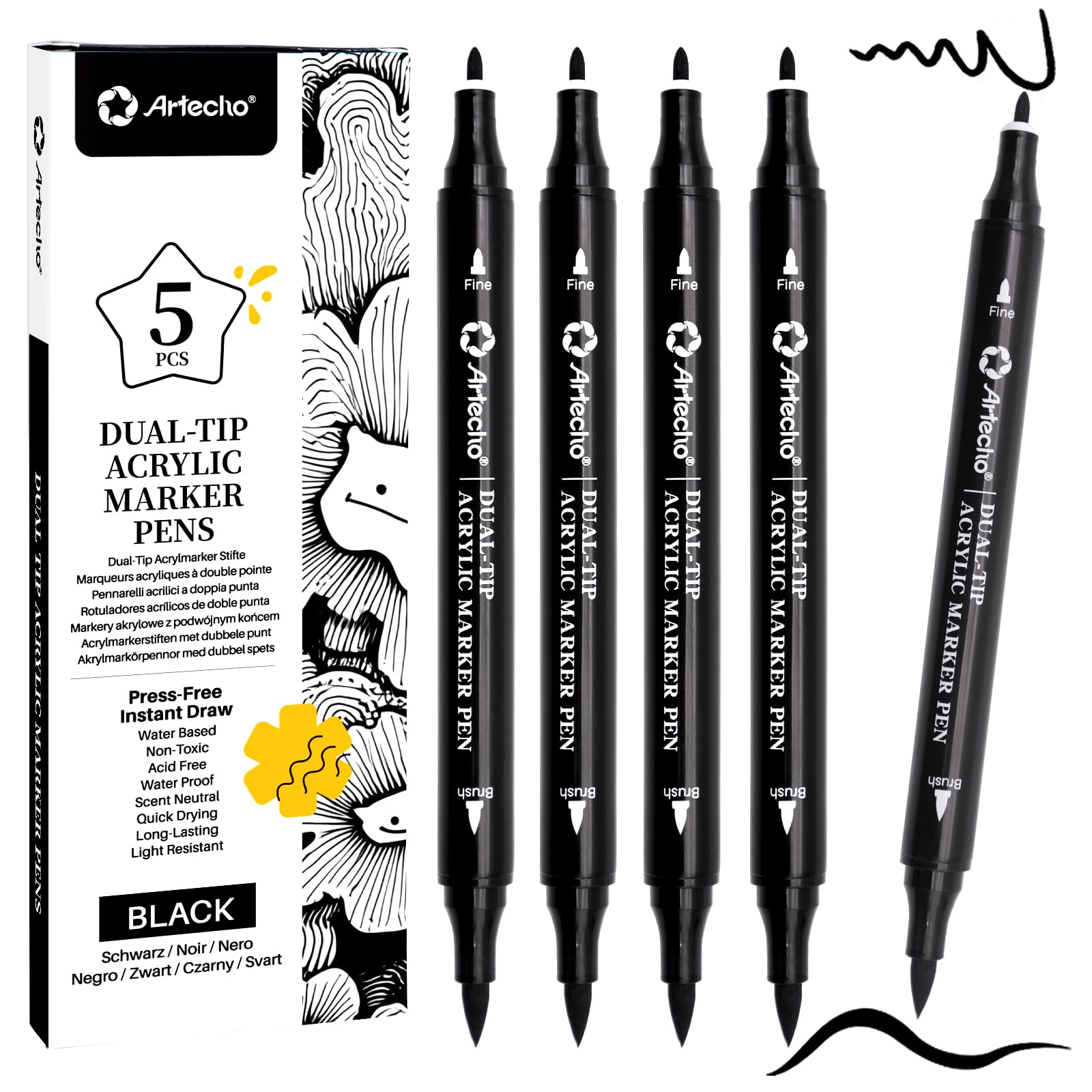 Artecho Acrylic Paint Pen Black 5pcs