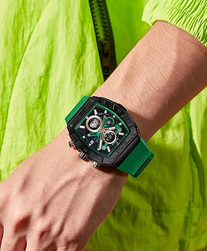 Miniatura 2 de Mens Watches Analog Waterproof Fashion Date Wrist Watch, Skeleton Tonneau Watches for Men with Chronograph,Ideal for Sports Enthusiasts & Daily Wear