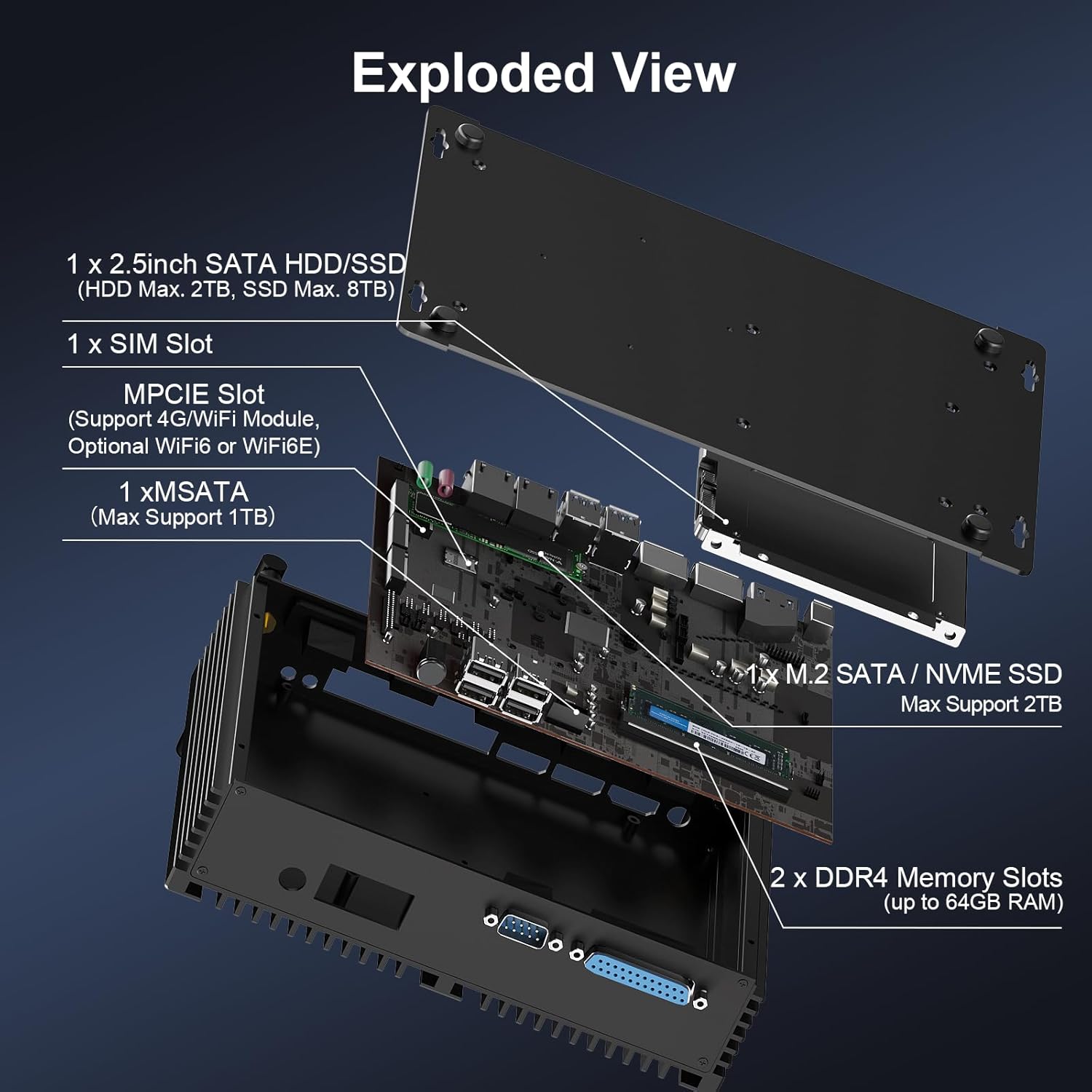 HISTTON Fanless Mini Desktop PC, Industrial PC Intel Core i7-8550U, 16GB RAM 512GB SSD, 4 RS232 COM+2 RS232/485 COM, 2 LAN, HDMI, DP, EDP, LPT, WiFi, Windows 11 Pro/Linux Ubuntu