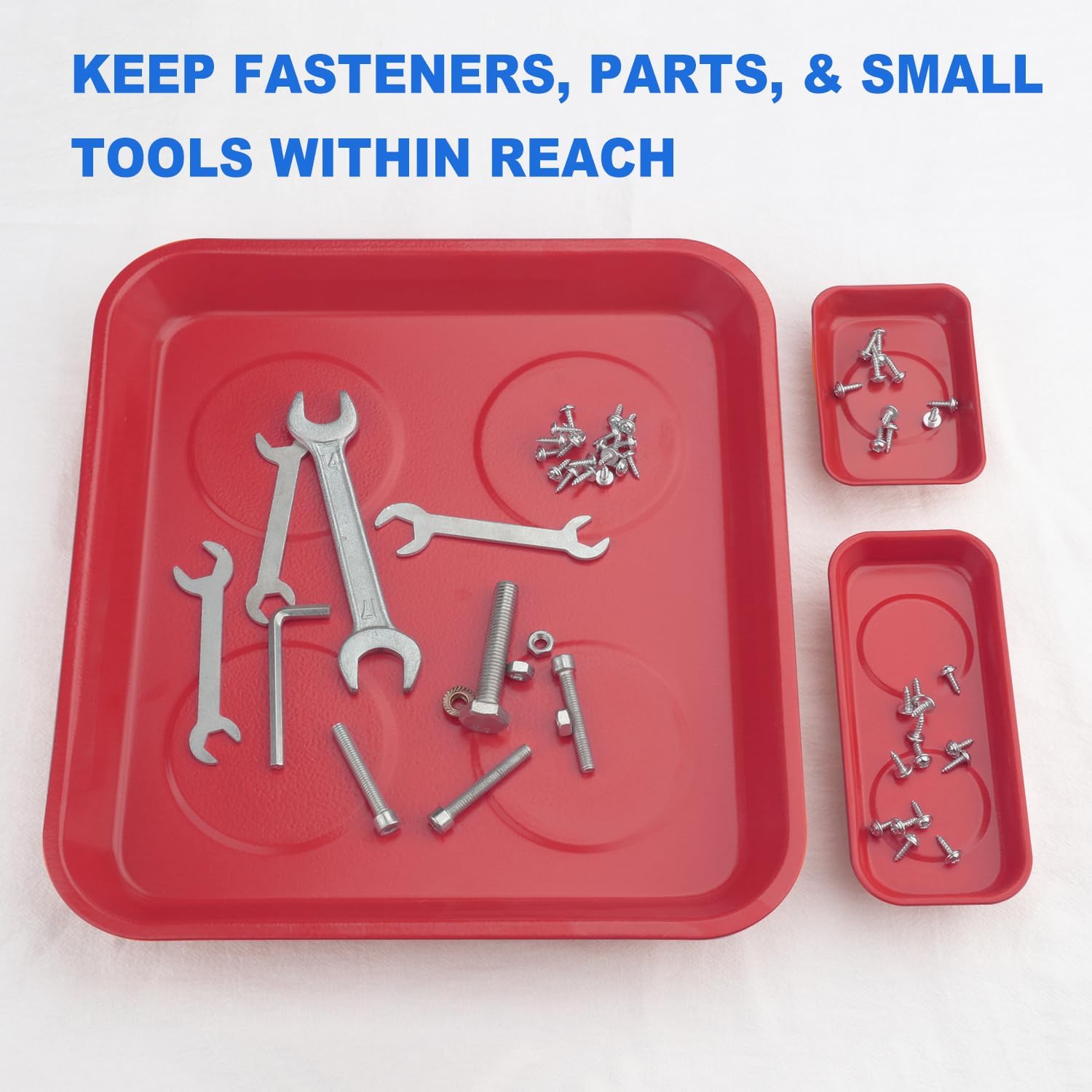 8 PCS Magnetic Trays, Include 2 PCS 11.4 X10.6Inch & 3 PCS 6 X 2.5 Inch & 3 PCS 3.6 X 2.5 Inch, Magnet Tool Tray, Magnetic Parts Tray, Red, by GENHAKON