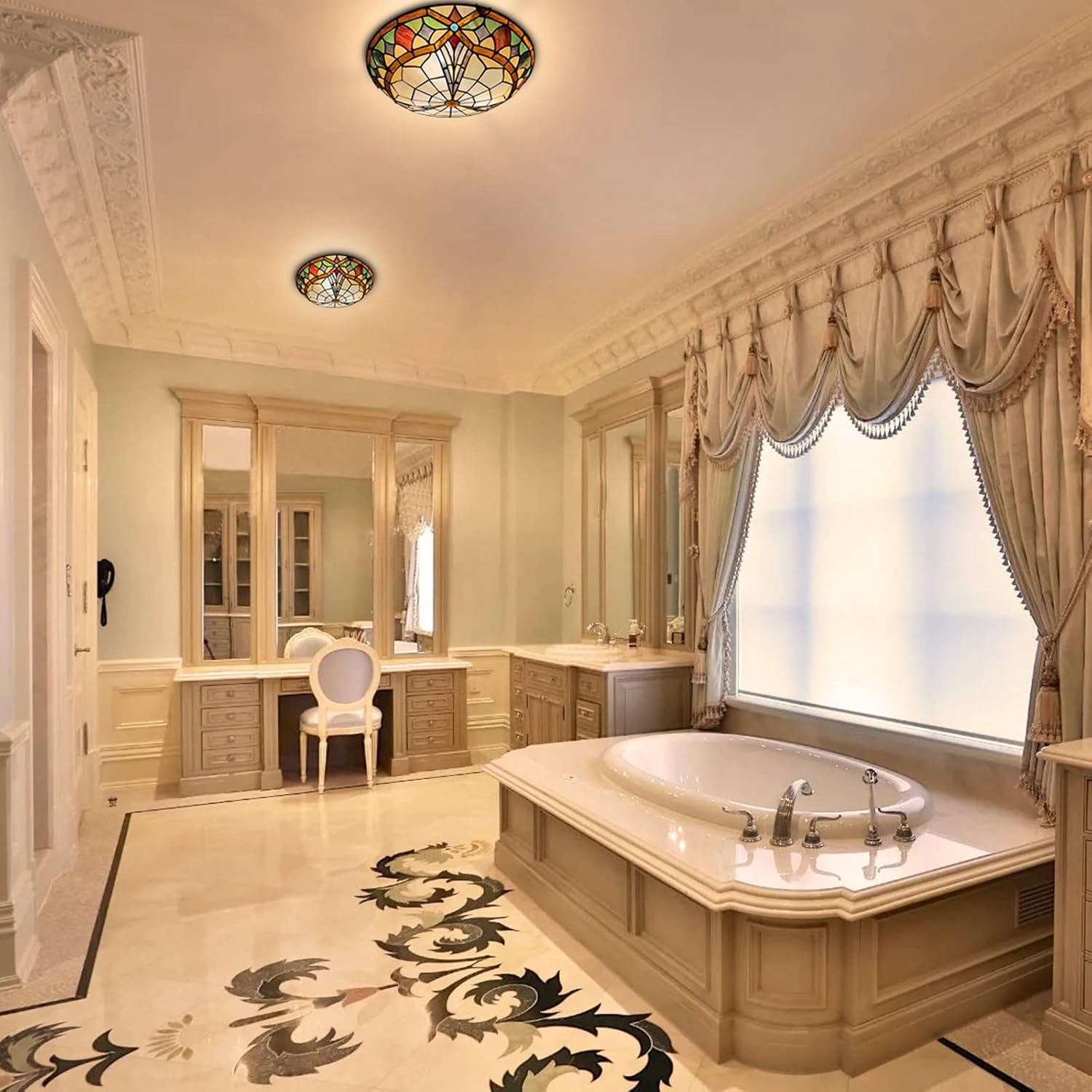 ARTZONE Tiffany Ceiling Lights, 3-Light 16 Inch Stained Glass Tiffany Flush Mount for Bedroom, Dining, Living Room, Entryway, Foyer