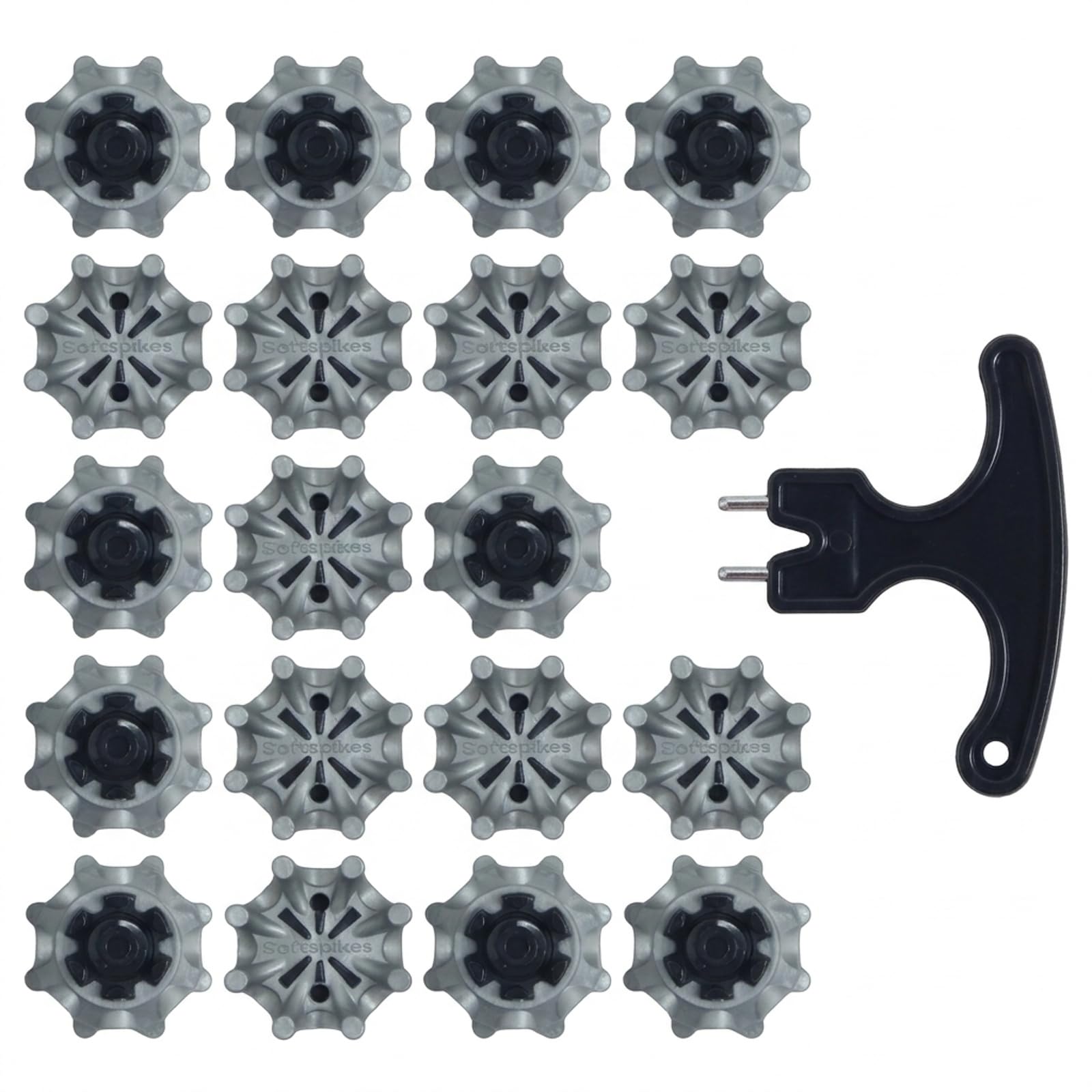 Oiieco 20 PCS Golf Shoe Spikes Fast Twist Replacement with Wrench, Fast Lok Twist 3.0 Compatible Golf Cleats, Soft Rubber Anti Slip Golf Shoe Studs for FootJoy Golf Shoes (Grey-Black)
