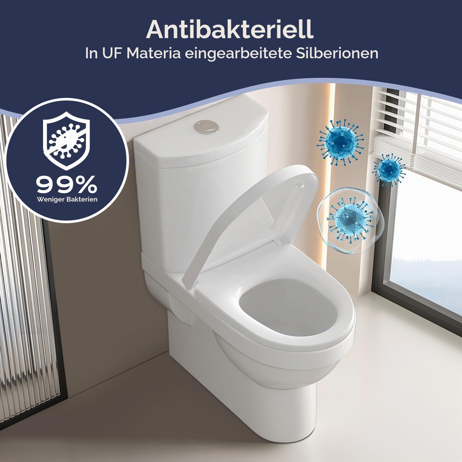 SAMODRA Premium Toilettendeckel D-Form,WC Sitz mit Absenkautomatik,Weiß Klodeckel mit Quick-Release-Funktion und Softclose,Toilettensitz, Klobrille aus Duroplast - 460 * 353 mm