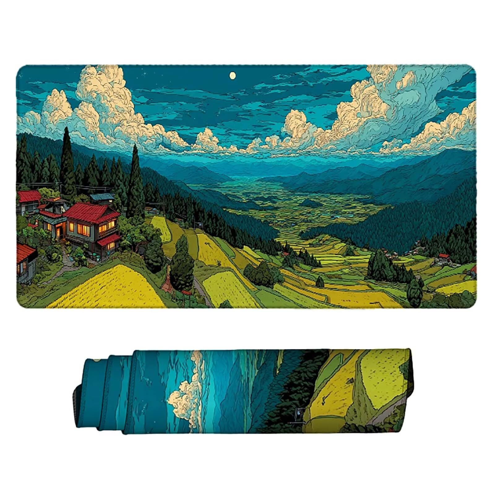 Blau Mauspad 90x40cm Schreibtischunterlage Landschaft Mauspad Gaming Leicht zu Reinigende, Rutschfest Tischunterlage Schreibtisch, Verbessert Präzision und Geschwindigkeit für Home Office Deko 7041-2z