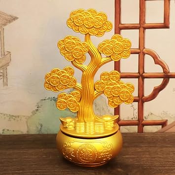Gold Money Tree Feng Shui Desktop Decoration,Rotatable Feng Shui Money Tree Statue for Wealth and Good Luck, Lucky Money Trees Feng Shui Decor for Tabletop Home Office