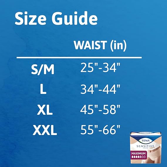 Tena Sensitive Care Maximum Incontinence Underwear Women, L 34-44in, 80 ct | Designed for maximum absorbency. This underwear is 100% breathable which helps maintain your skin's natural moisture balance