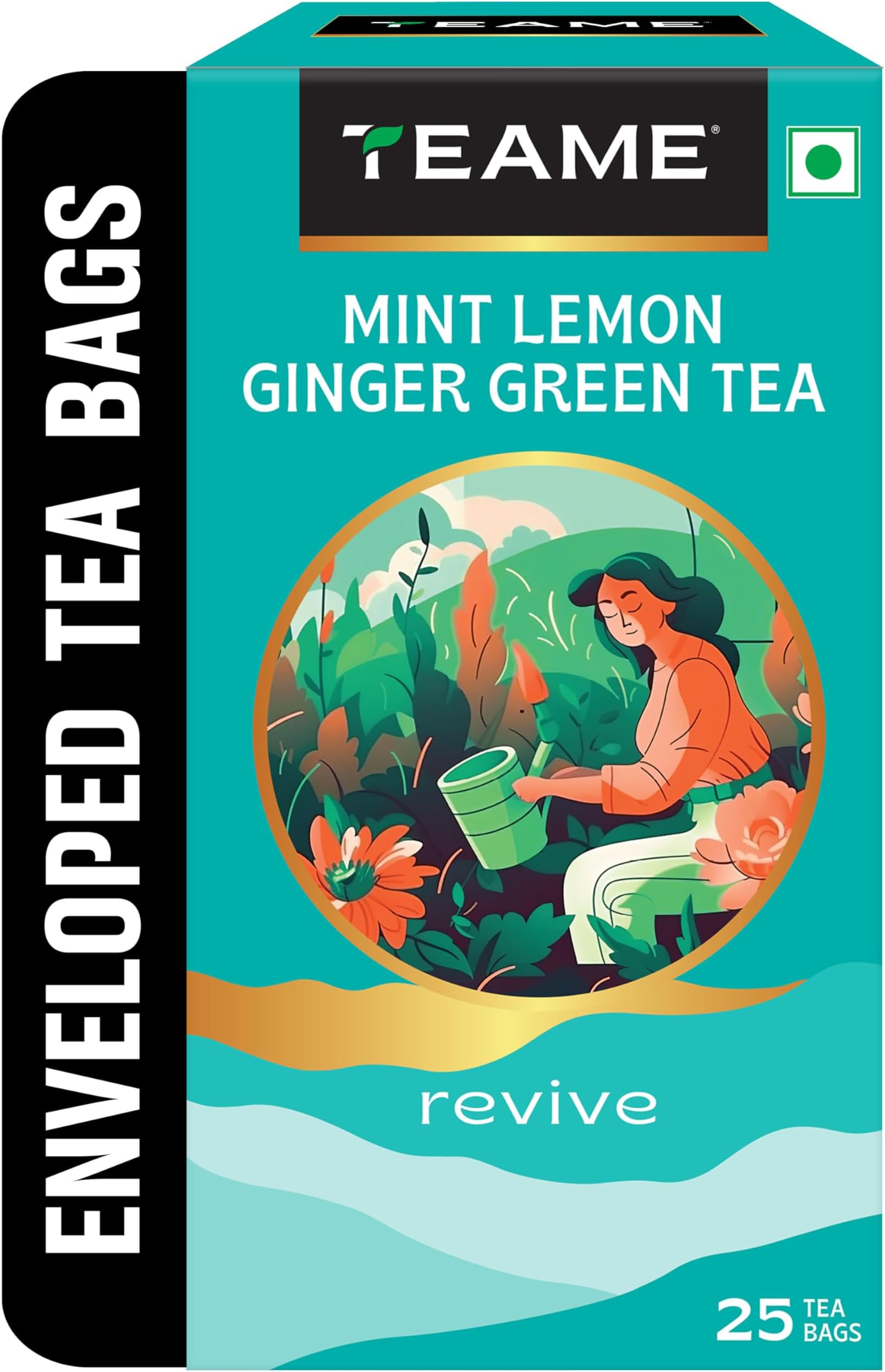TE-A-ME Green Tea Bags 25 pcs - Mint Lemon Ginger| Ginger, Mint & Lemon Green Tea Bags