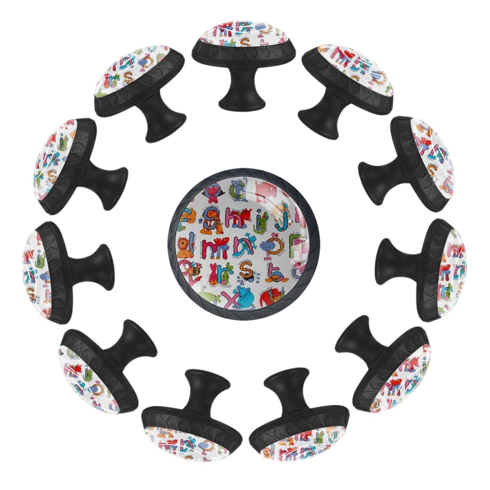 Boutons de tiroir animaux colorés 35 mm - Lot de 12 poignées rondes pour commode de crèche