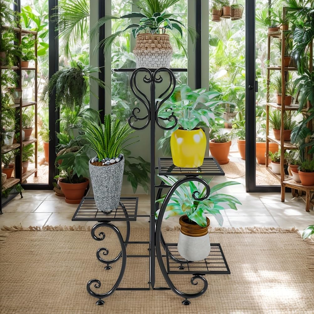 Metal Plant Stand Indoor Outdoor,4-Tier Plant Stand Rack,Plant Display Shelving for House Living Room Balcony Garden Patio