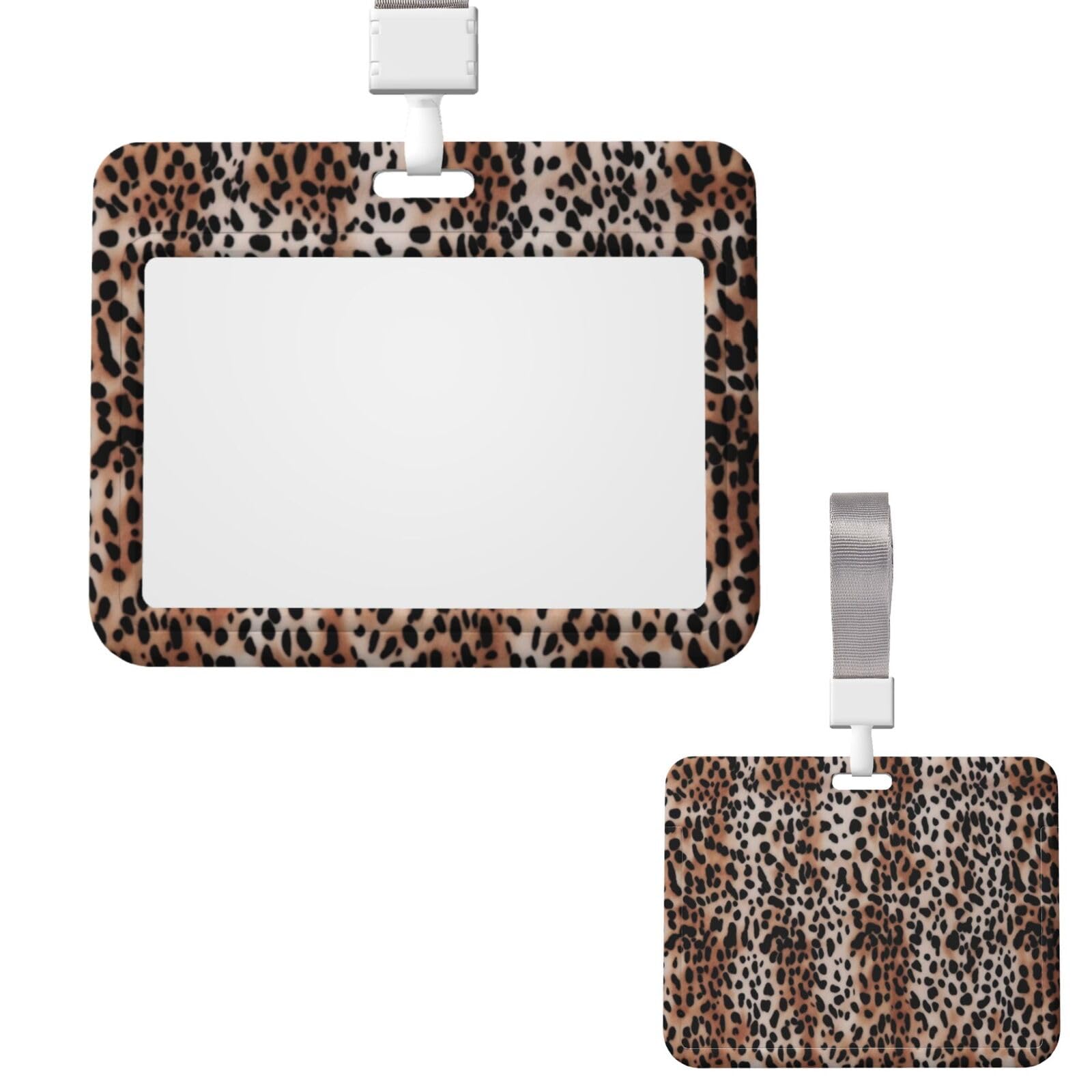 Sliding ID Badge Holder Vertical Badge Reel Hard Plastic Horizontal Badge Holder ID Card Holder with Clear Window Leopard Print Badge Holders Name Tag