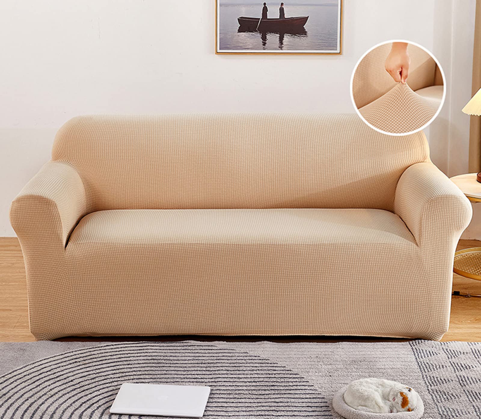 Housse de protection en jacquard haut de gamme beige stretch imperméable pour fauteuil