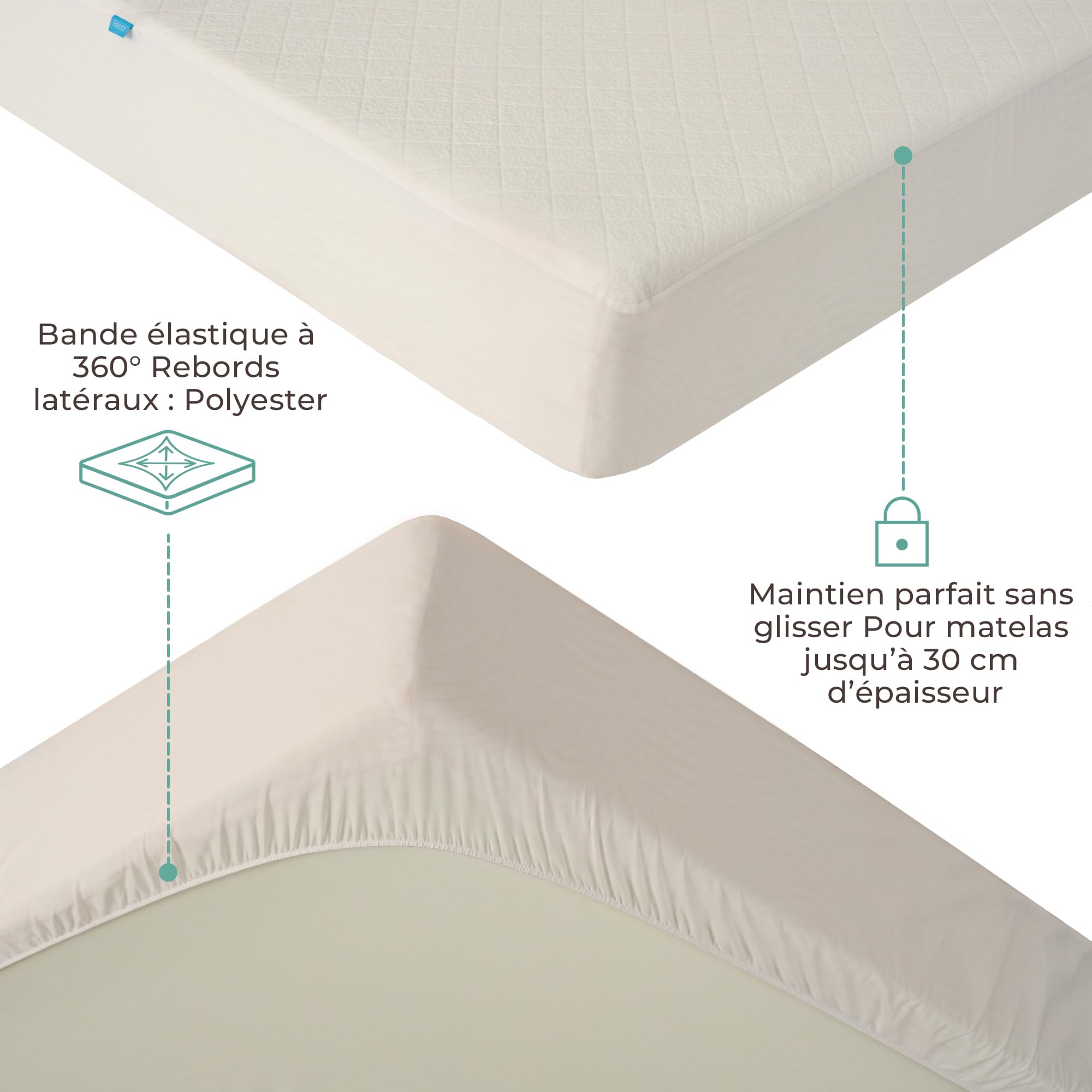 RECCI Protège Matelas 160 x 200 cm - 100% Fibre de Bambou, Ultra Doux, Hautement Respirant, Hypoallergénique, Silencieux, Drap Housse, Protège Matelas Imperméable, Couvre Matelas 160 x 200