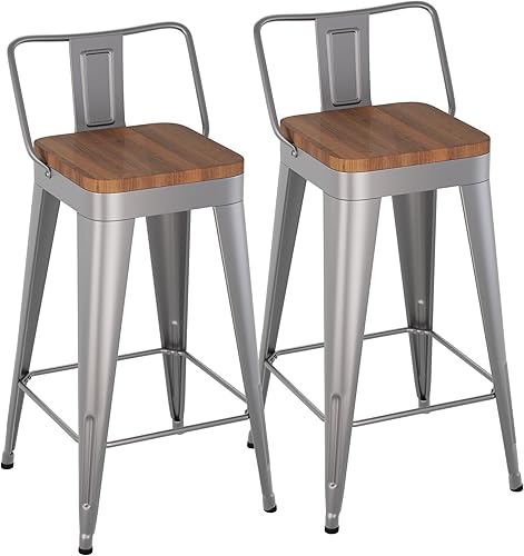 Miniatura 10 de Juego de 4 taburetes de bar de metal, altura de mostrador, sillas de bar oxidadas, modernas sillas de bar de 26 pulgadas con respaldo y asiento de