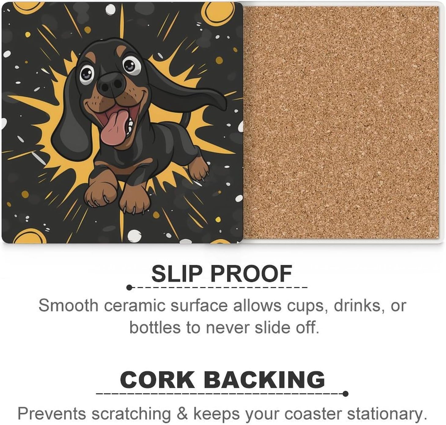 Dachshund Weiner Dog Pet Dogs Coasters for Drinks Square Table Coasters Set Cup Mats with Cork Base