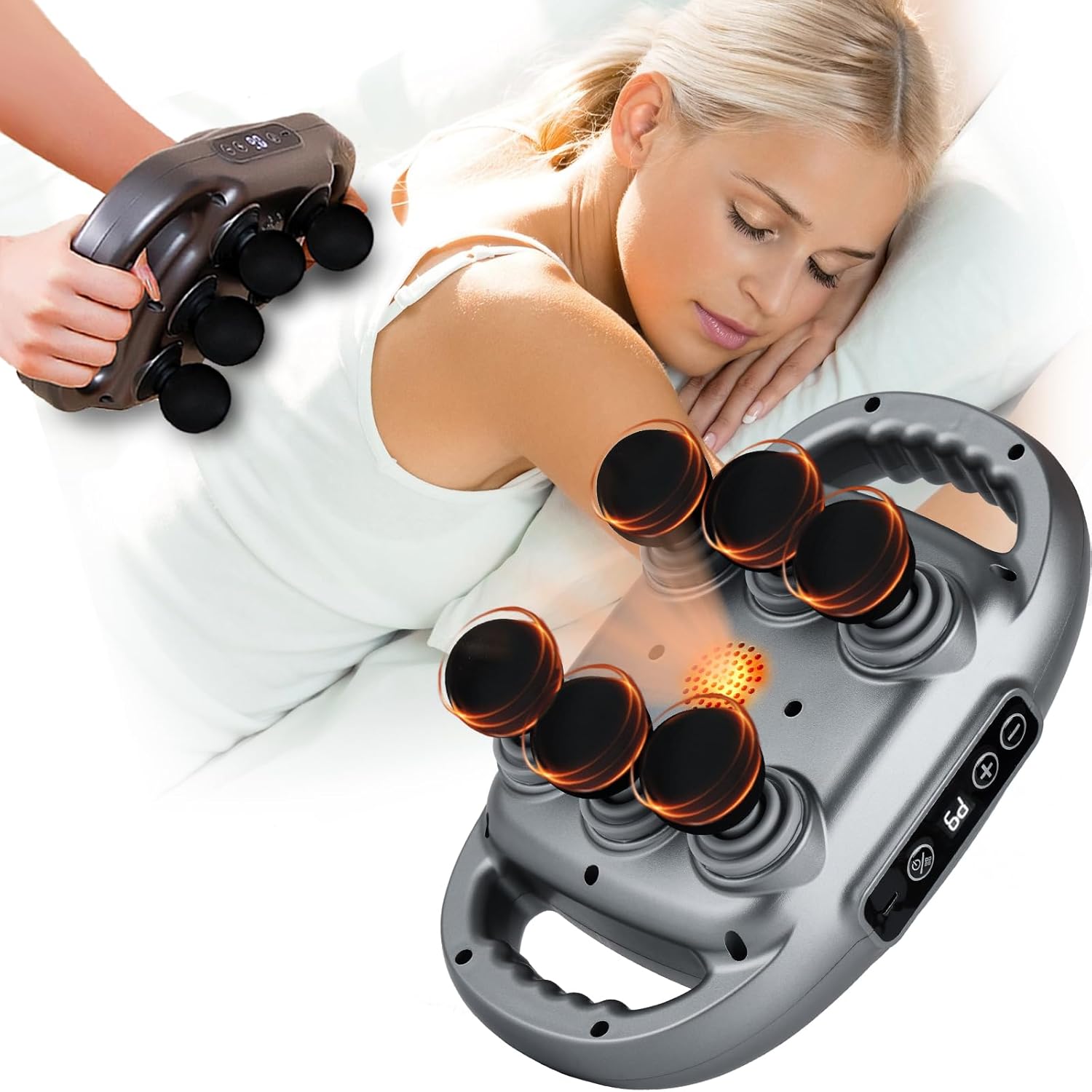6 Head Massage Gun Deep Tissue with 9 Levels & 9 Modes, Electric Massager Tool for Legs, Arms,
