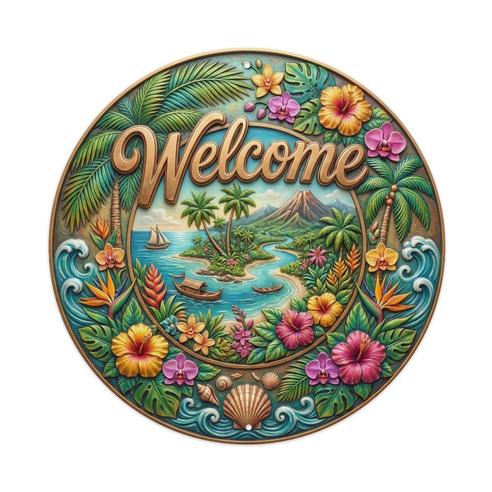 Metal Tin Sign Tropical Splendor Welcome Magnificent Isle