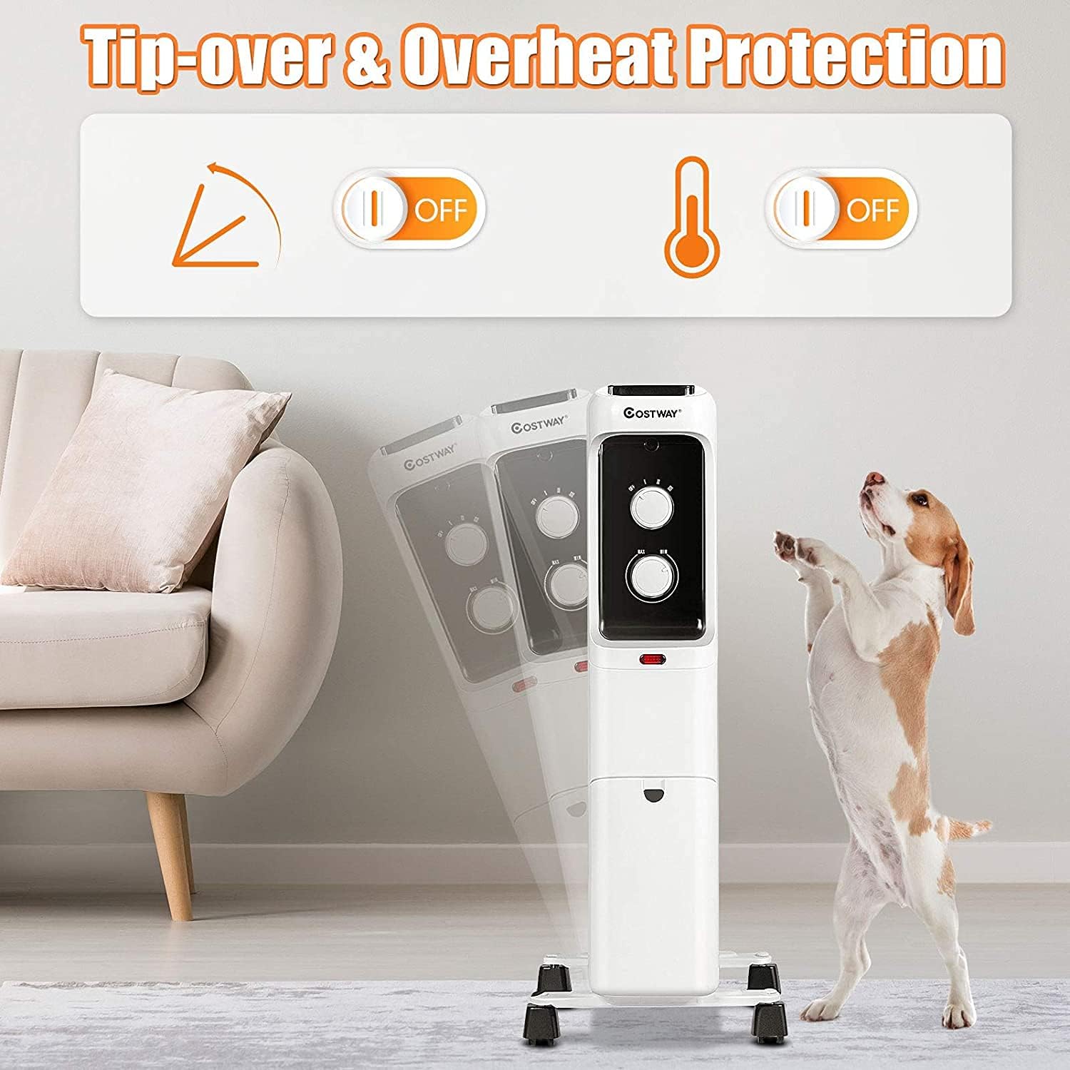 Fantask Oil Filled Radiator Heater, 1500W Fast Quiet Heating Portable Electric Heater w/3 Heating Mode, Adjustable Thermostat, Tip-Over and Overheat Protection, Portable Space Heater for Bedroom, Office, and Indoor (White)