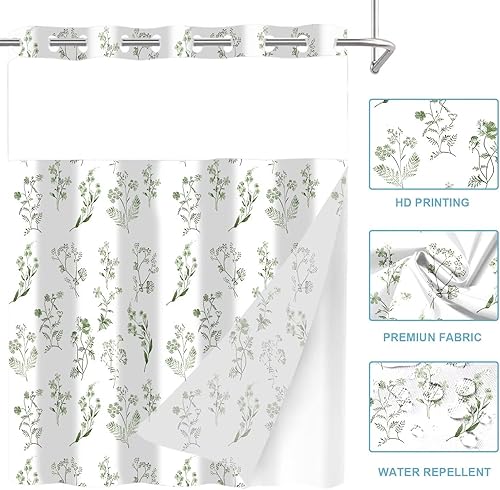 Miniatura 59 de DDQQ Juego de cortinas de ducha de hojas verdes con alfombra antideslizante, cubierta para tapa de inodoro y tapete de baño, juego de cortinas