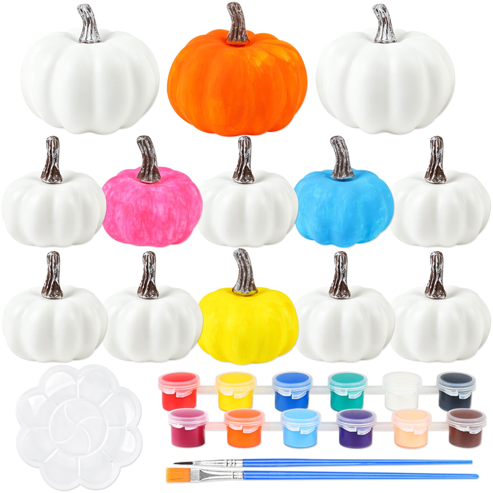 RumonZS 13Pack Unpainted white pumpkin kit with Brush Paint Color Palette