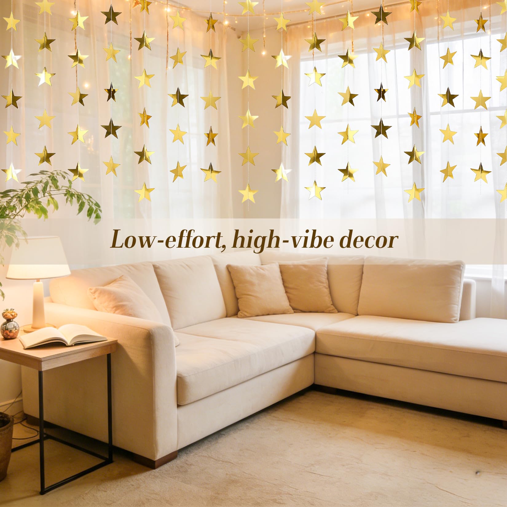 Gold Star Garland - 104 Ft Sparkle Decor -3