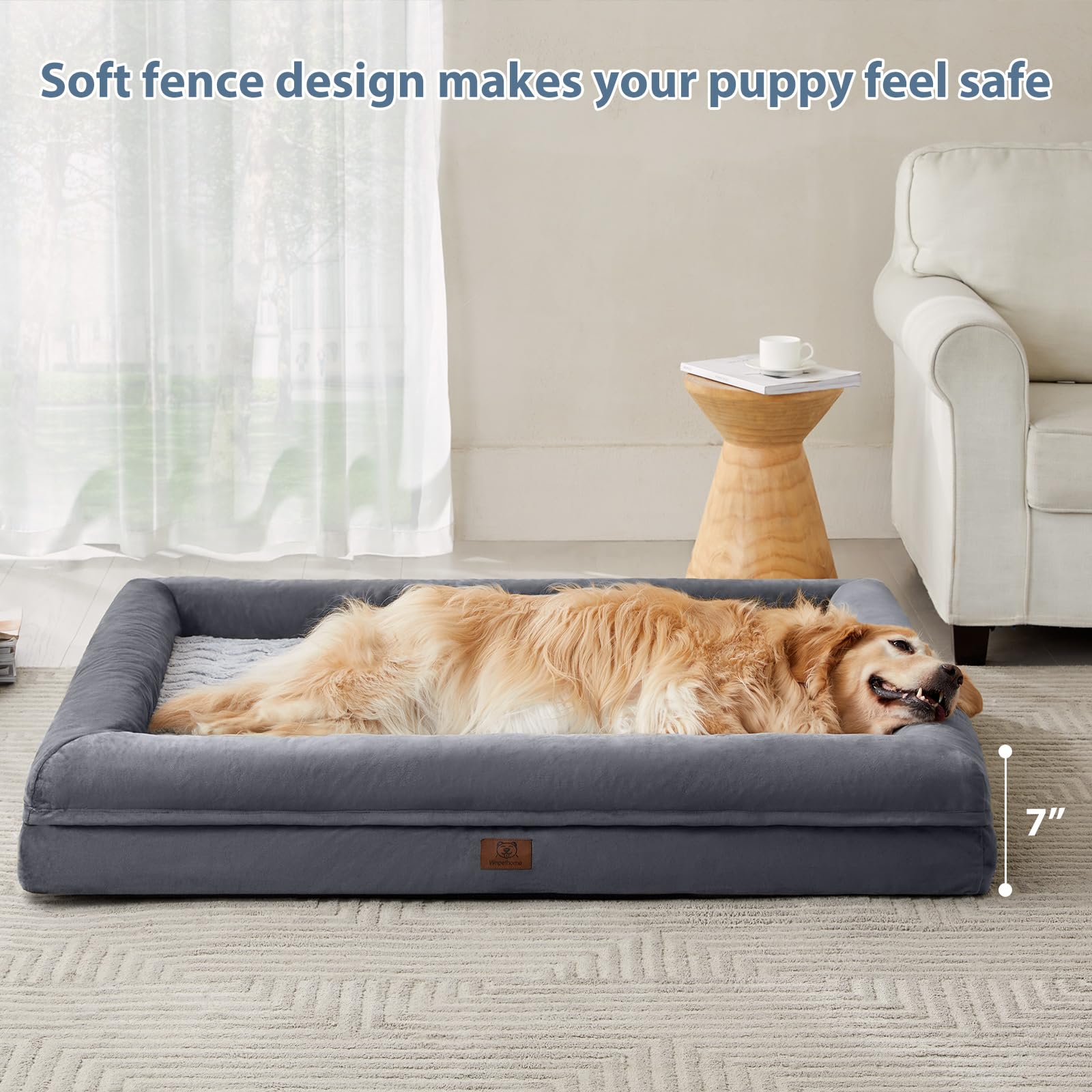 WNPETHOME Camas ortopédicas para perros de gran tamaño, sofá impermeable extra grande con funda extraíble lavable y parte inferior antideslizante, cama XL para perros con lados (gris oscuro)