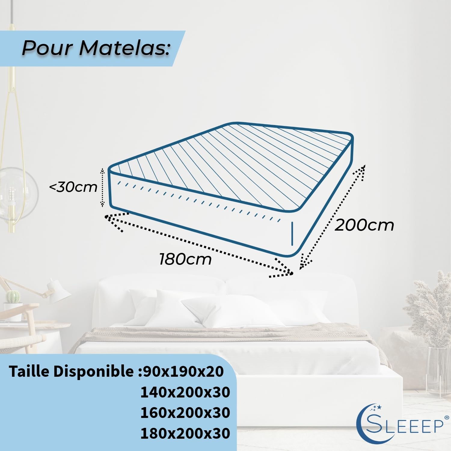SLEEEP Coprimaterasso 180 x 200 cm, anti-cimici con cerniera, impermeabile, con certificazione OekoTex, qualità alberghiera